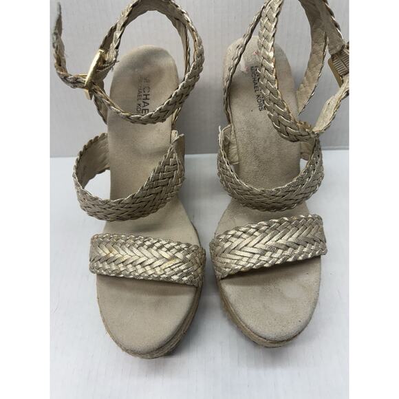 Michael Kors Wedge Sandals Womens Size 10 Gold Metallic Platform Espadrilles GUC - Picture 3 of 8